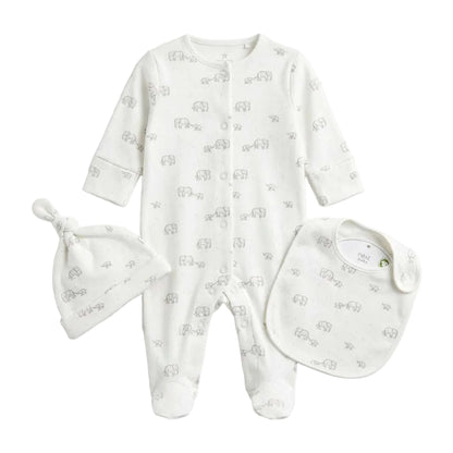 Elephant Footed Sleepsuit, Bib & Cap Set | Next Baby