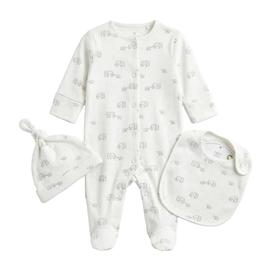 Elephant Footed Sleepsuit, Bib & Cap Set | Next Baby