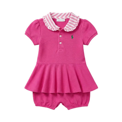 Contrast Collar Mesh Bubble Romper