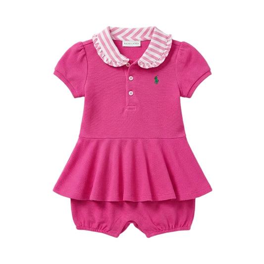 Contrast Collar Mesh Bubble Romper