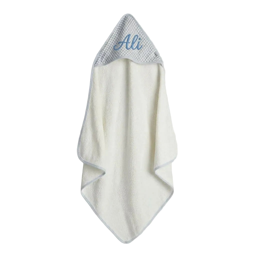 Mothercare Cuddle 'n' Dry personalised blue checker hooded baby towel