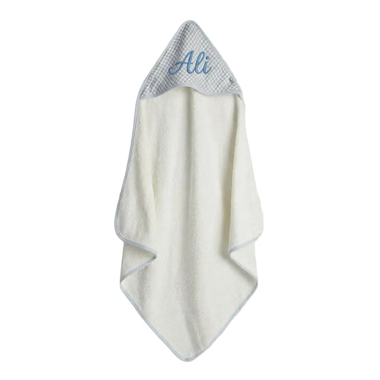 Mothercare Cuddle 'n' Dry personalised blue checker hooded baby towel
