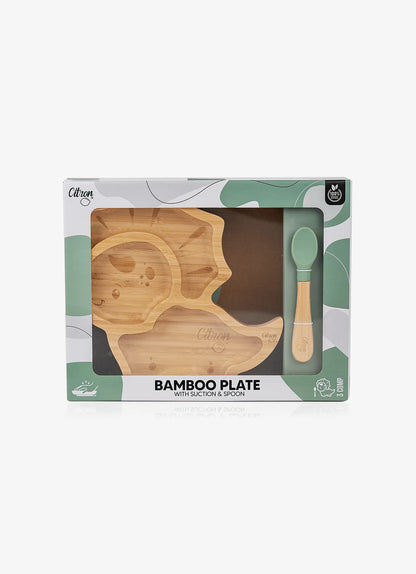 Citron Organic Bamboo Plate & Spoon with Suction- Dino