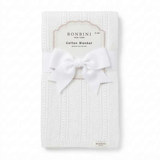 Bonbini White Knitted Baby Blanket – Premium Softness & Style