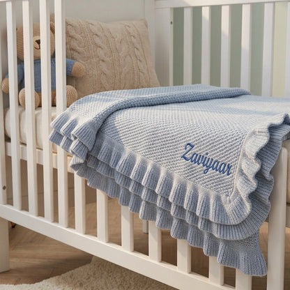 Knitted Ruffle Baby Blue Blanket | Mothercare
