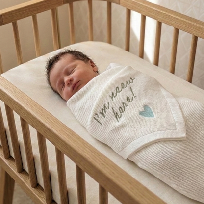 Silver Cloud "I’m New Here" Baby Shawl – Elegant Newborn Keepsake Gift
