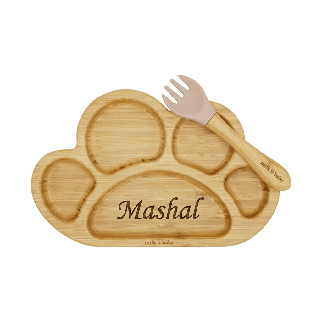 Milk It Baby bamboo tiger paw plate set in dusty pink