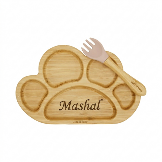 Milk It Baby bamboo tiger paw plate set in dusty pink