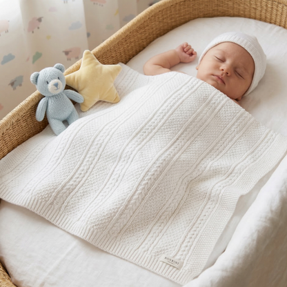 Bonbini White Knitted Baby Blanket – Premium Softness & Style