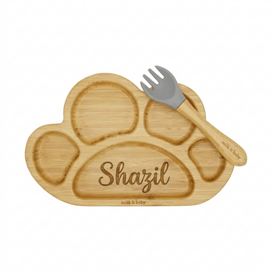 Milk It Baby bamboo tiger paw plate set in berry blue