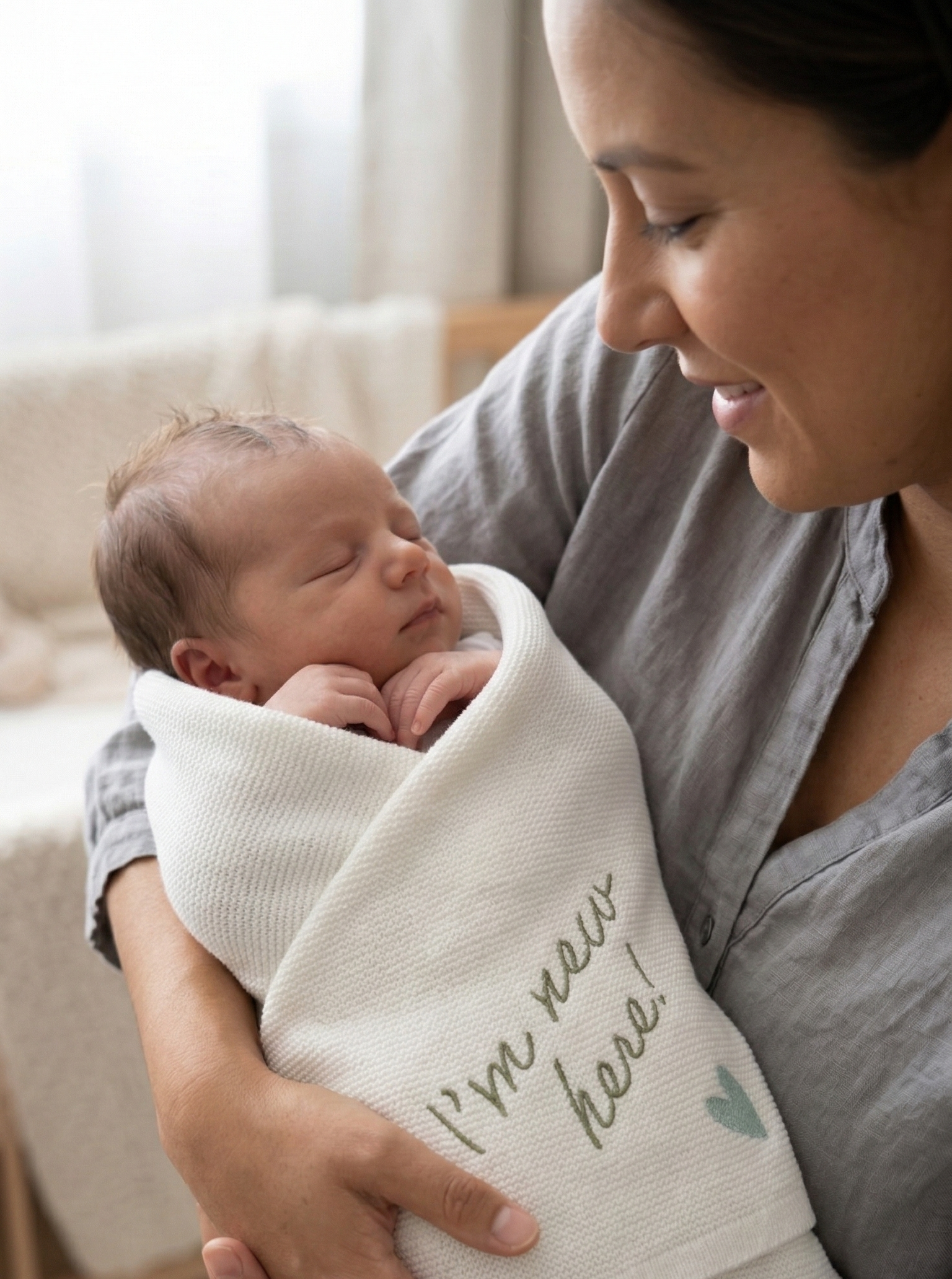 Silver Cloud "I’m New Here" Baby Shawl – Elegant Newborn Keepsake Gift