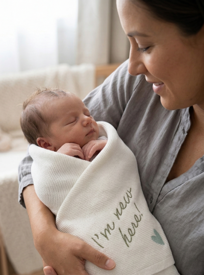 Silver Cloud "I’m New Here" Baby Shawl – Elegant Newborn Keepsake Gift