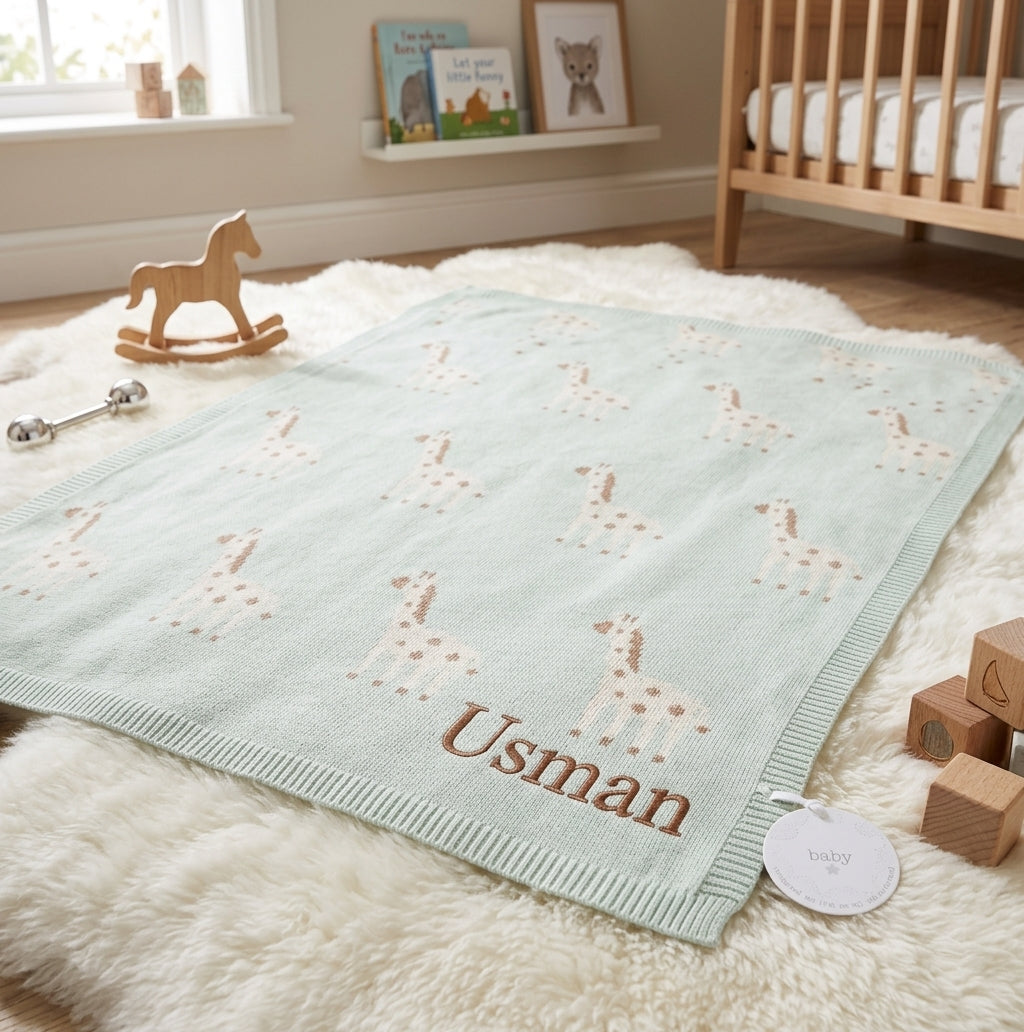 Giraffe knitted baby shawl blanket by Bundle Company – view 3