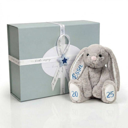 Personalised Lulla Bunny soft plush toy gift set in signature box with name and birth details