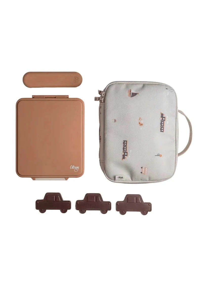 Insulated Square Lunch bag - Vehicles|Citron