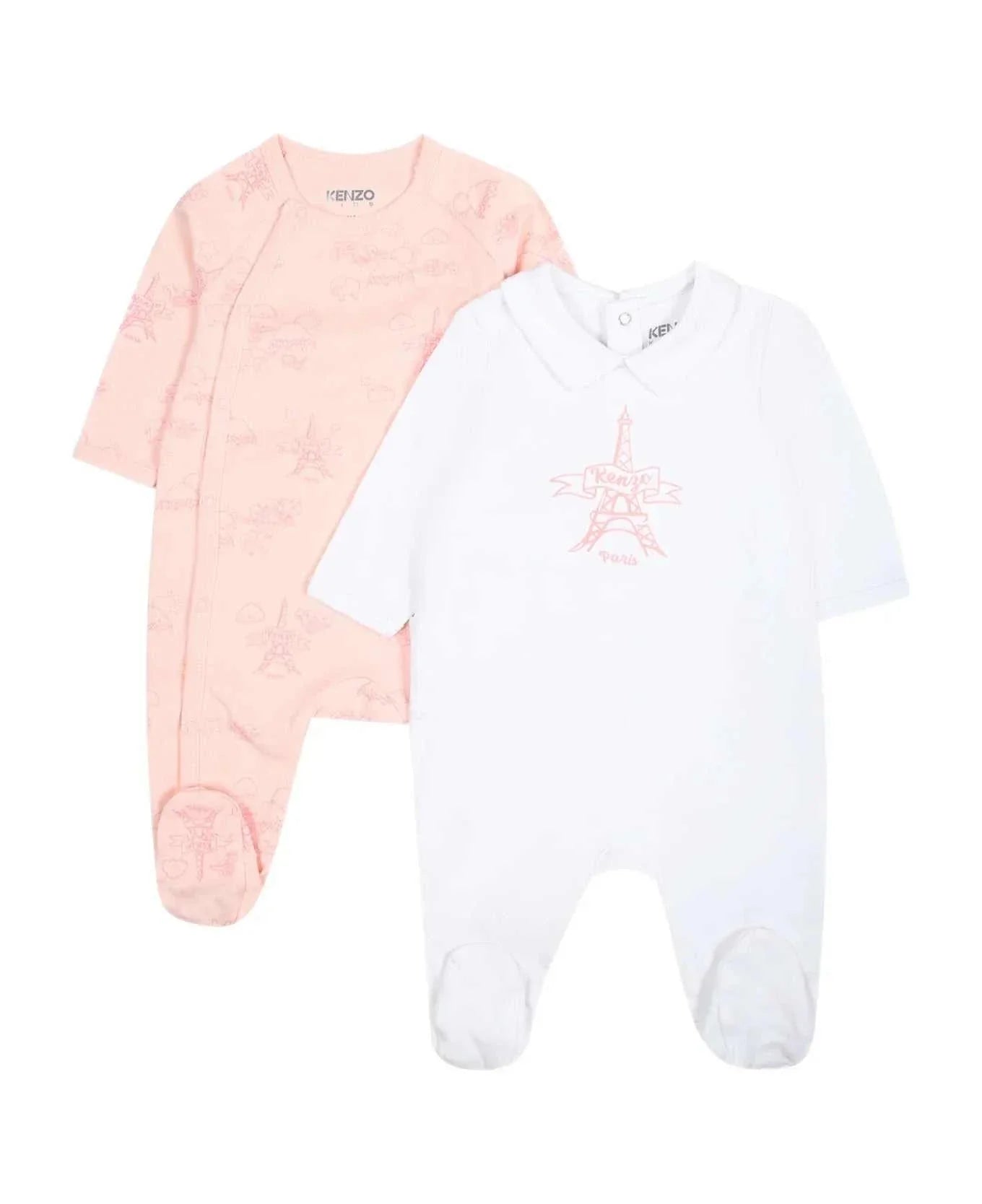 White & Pink Eiffel Tower Pack of 2 Sleepsuits | Kenzo