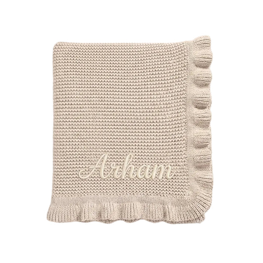 Mothercare knitted cotton baby blanket with ruffle edge