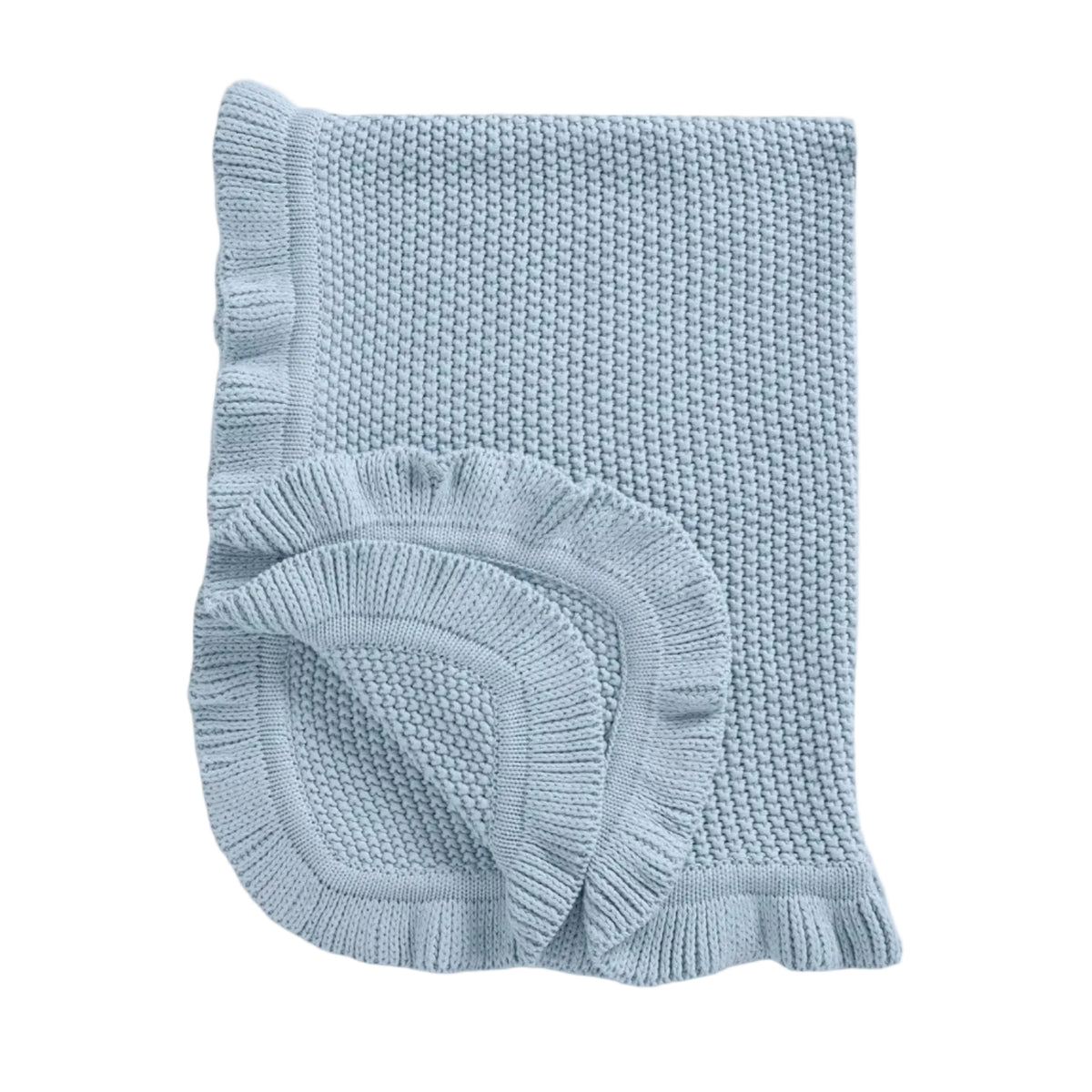 Mothercare knitted ruffle baby blanket in baby blue – view 3