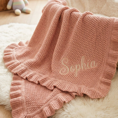 Mothercare knitted ruffle baby blanket in pink