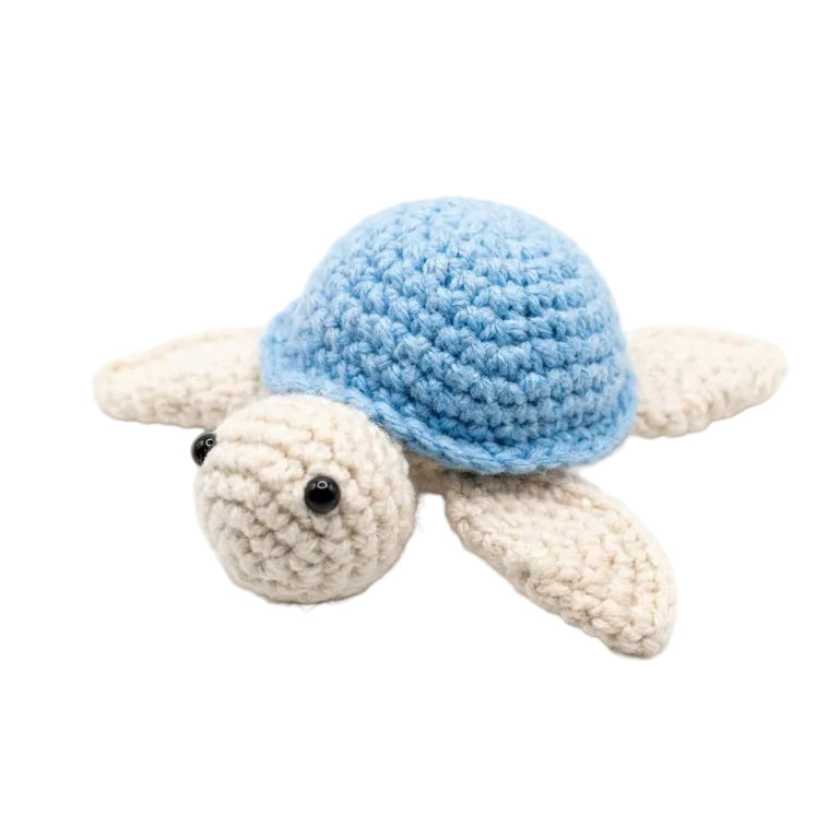 "Little Blue Crochet Turtle - handmade soft yarn nursery toy and baby gift"