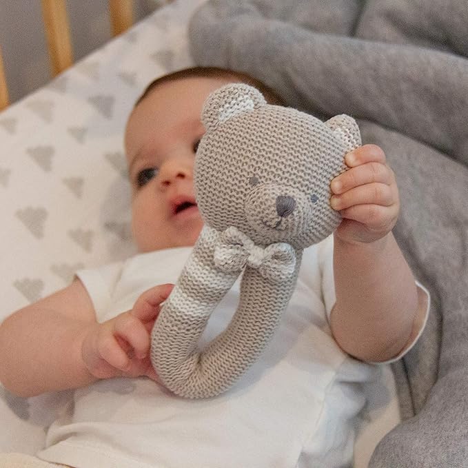 Living Textiles Baby Knitted Toy Rattle - Bear