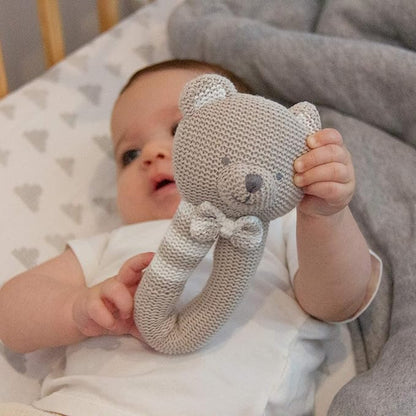 Living Textiles Baby Knitted Toy Rattle - Bear