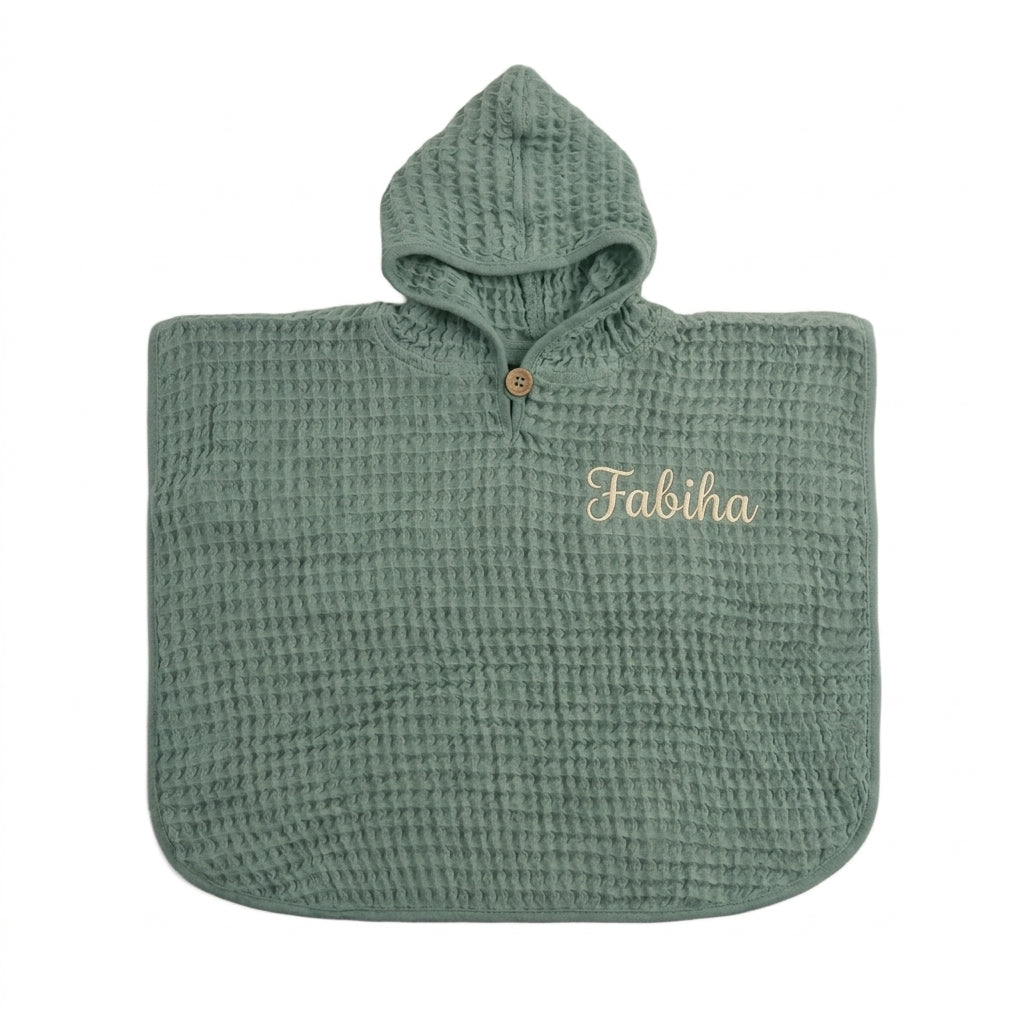 Personalised waffle baby poncho in aqua