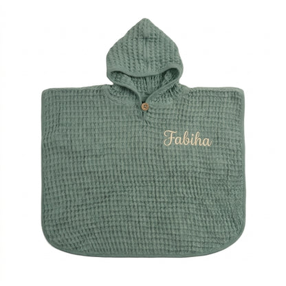 Personalised waffle baby poncho in aqua