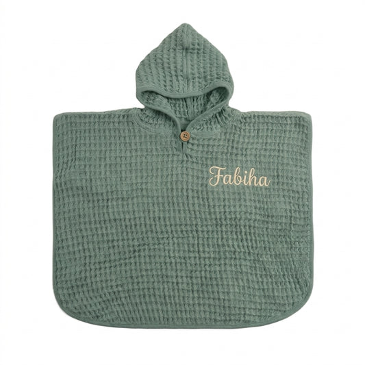 Personalised waffle baby poncho in aqua