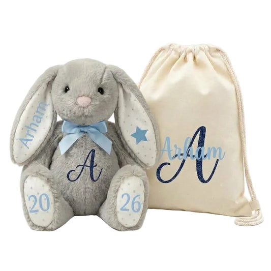 Lulla grey bunny personalised plush keepsake by Bundle Company