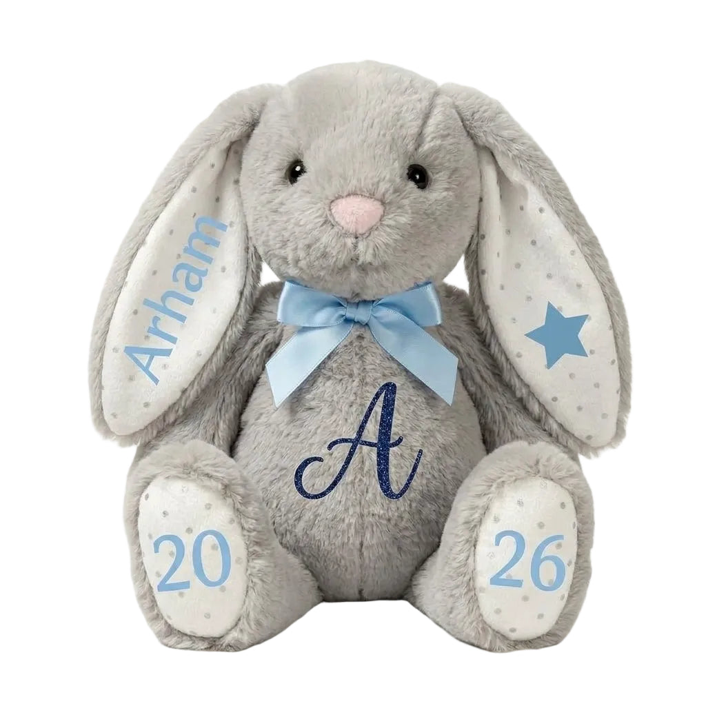 Lulla grey bunny personalised plush keepsake by Bundle Company – view 2