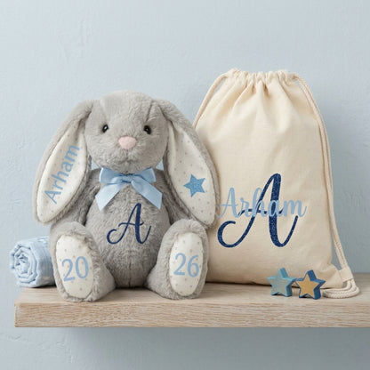 Lulla grey bunny personalised plush keepsake by Bundle Company – view 3