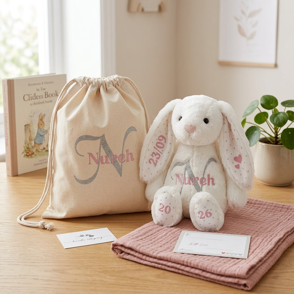 Lulla white bunny personalised plush keepsake by Bundle Company – view 2
