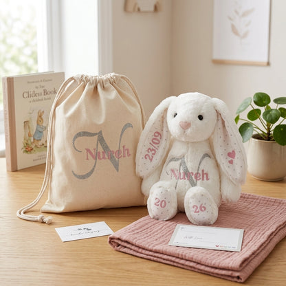 Lulla white bunny personalised plush keepsake by Bundle Company – view 2