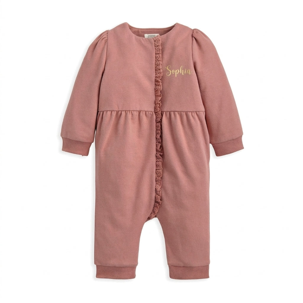 Mamas & Papas pink baby romper with lace trim