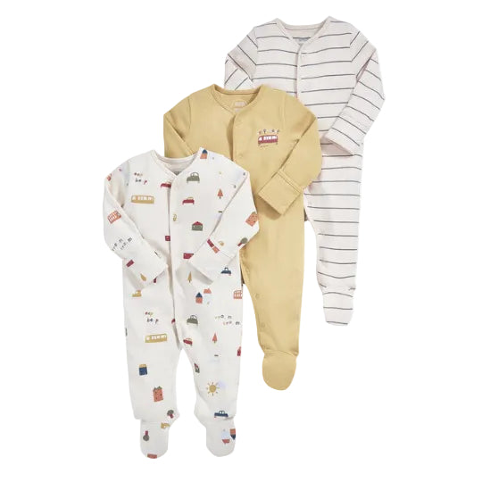 Mamas & Papas Welcome to the World transport print baby sleepsuits, pack of 3 – view 2