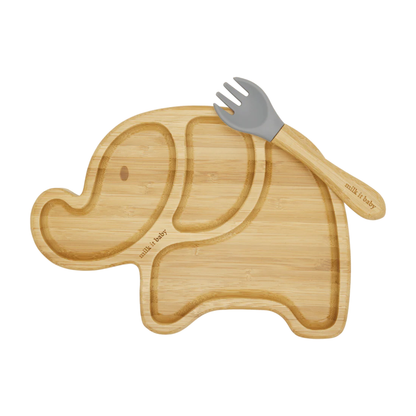 Milk It Baby elephant bamboo plate set in berry blue – view 2