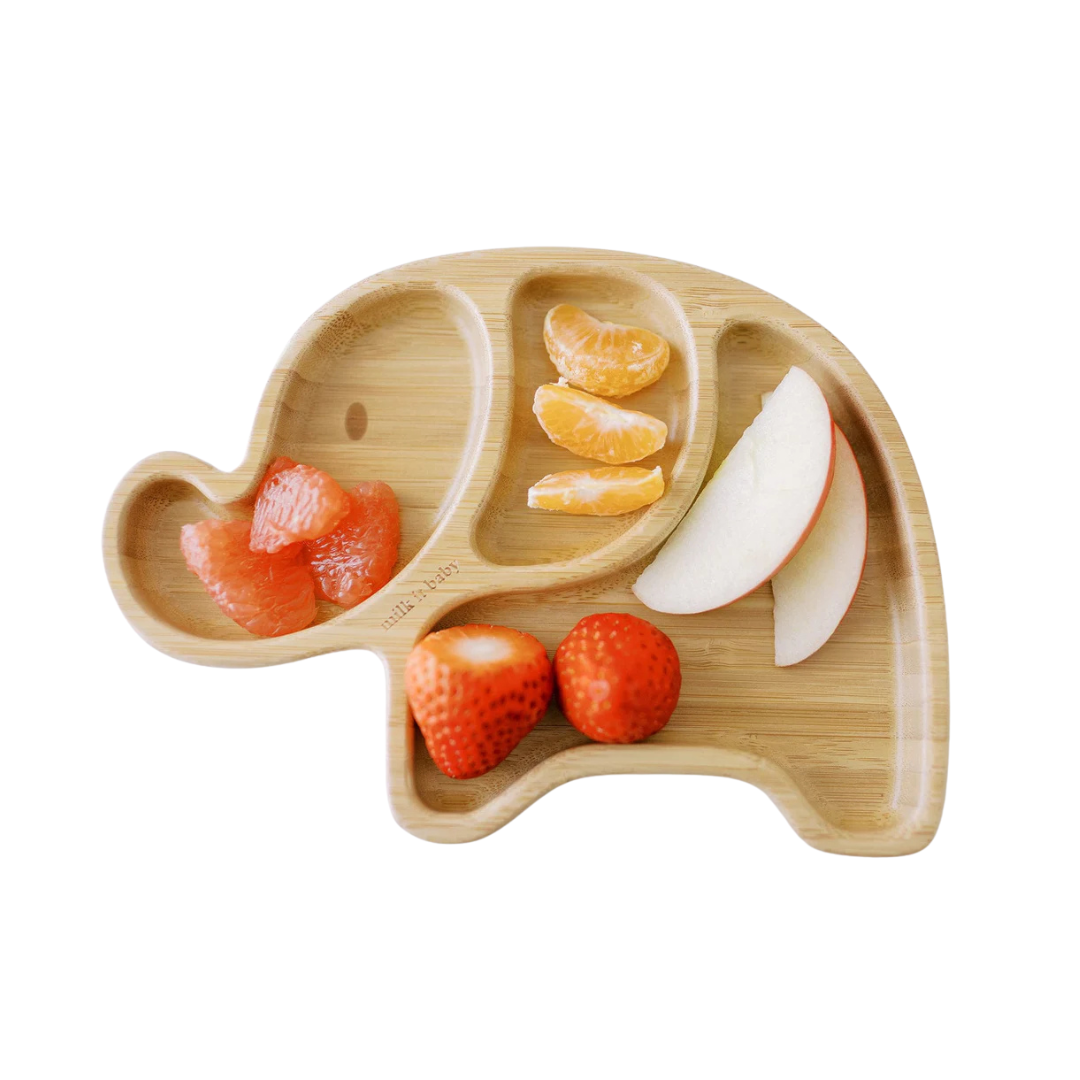 Milk It Baby elephant bamboo plate set in berry blue – view 4