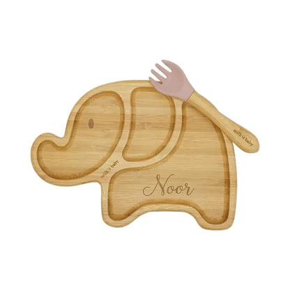 Milk It Baby elephant bamboo plate set in dusty pink