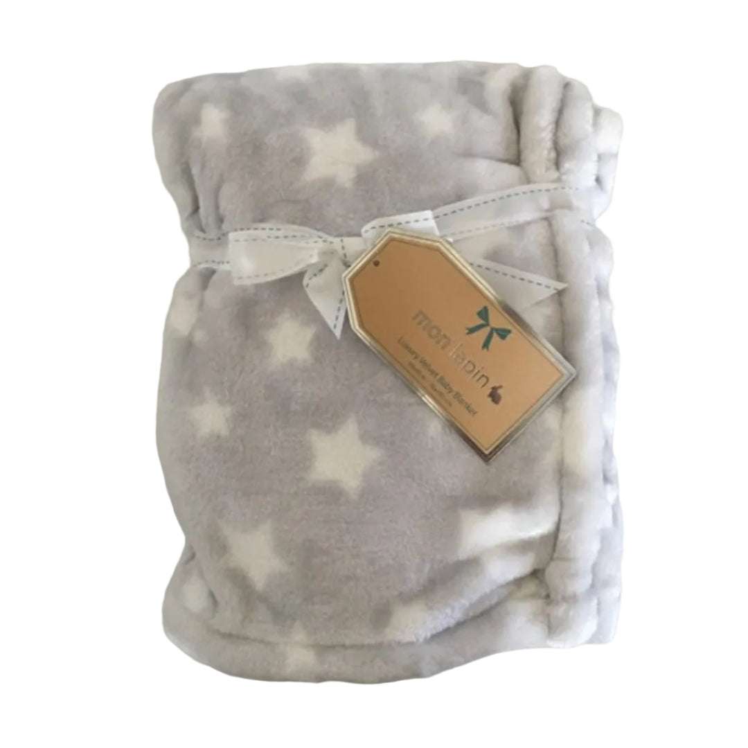 Mon Lapin Velvet Baby Blanket -Light Grey Stars