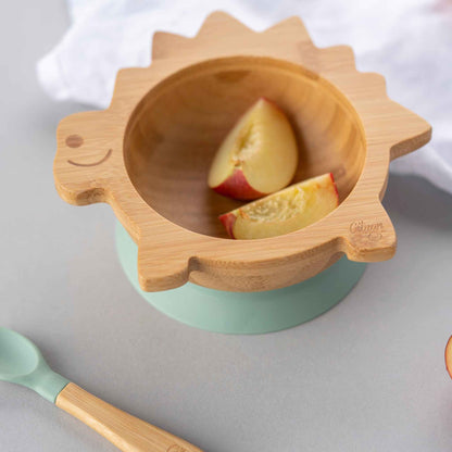 Organic Bamboo Bowl 250ml Suction + Spoon Dino Green | Citron