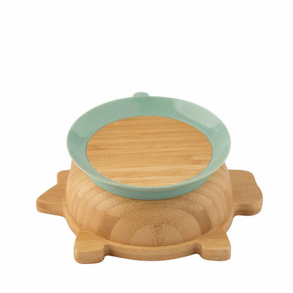 Organic Bamboo Bowl 250ml Suction + Spoon Dino Green | Citron