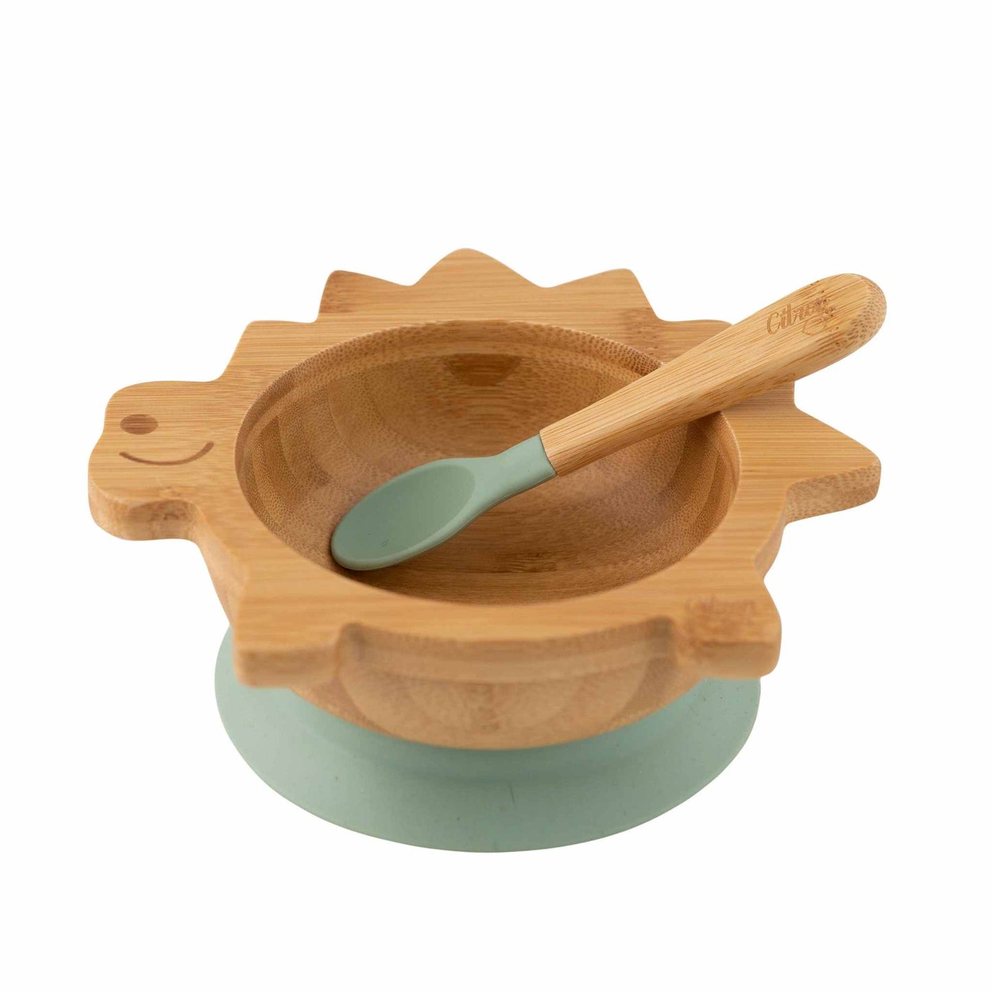 Organic Bamboo Bowl 250ml Suction + Spoon Dino Green | Citron