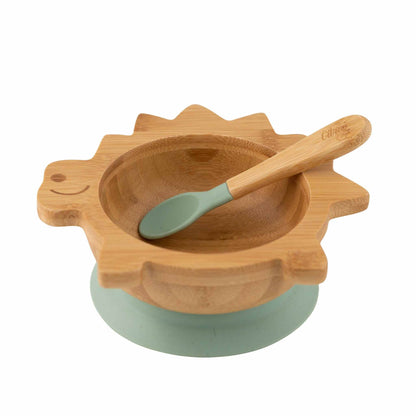 Organic Bamboo Bowl 250ml Suction + Spoon Dino Green | Citron