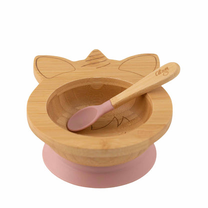 Organic Bamboo Bowl 250ml Suction + Spoon Unicorn Blush Pink | Citron