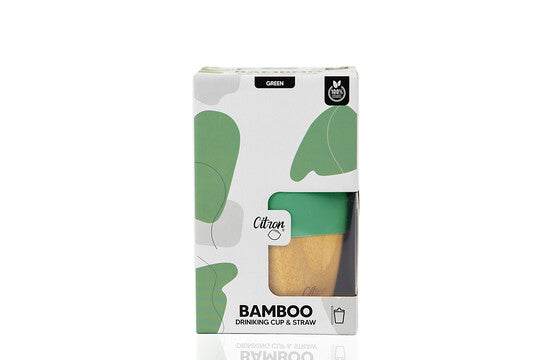 Organic Bamboo Cup - lid and straw - Dino Green | Citron