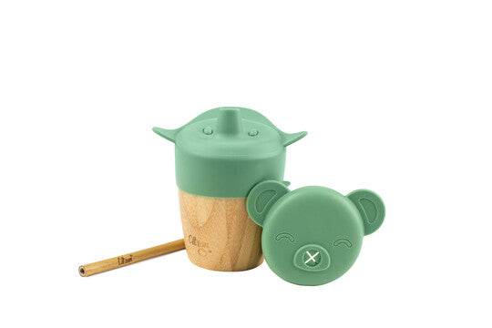 Organic Bamboo Cup - lid and straw - Dino Green | Citron