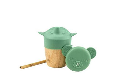 Organic Bamboo Cup - lid and straw - Dino Green | Citron