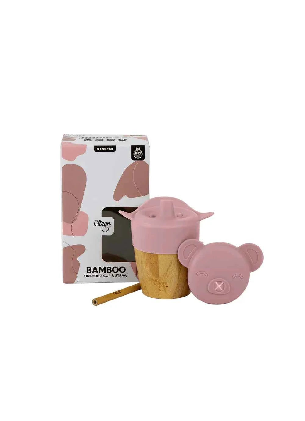 Organic Bamboo Cup with lid and straw - Blush Pink|Citron