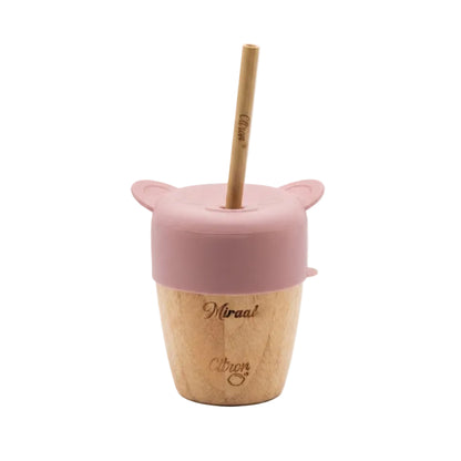 Citron organic bamboo cup with lid and straw in blush pink – view 3